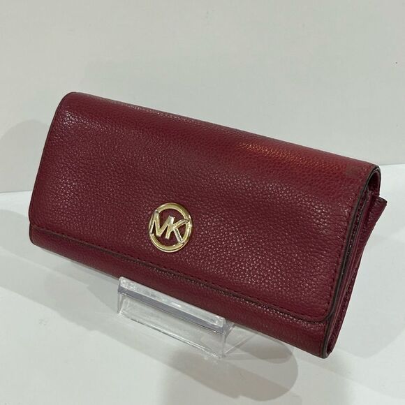 Michael Kors Burgundy Pebble Leather Continental Long Wallet Chic & Classic - Picture 4 of 8
